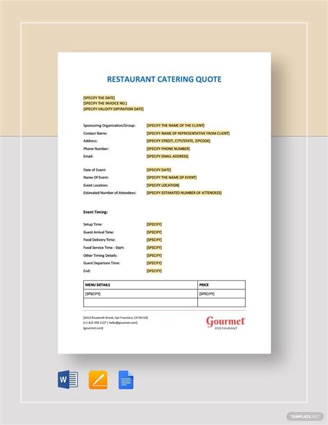 Catering Quote Template Free